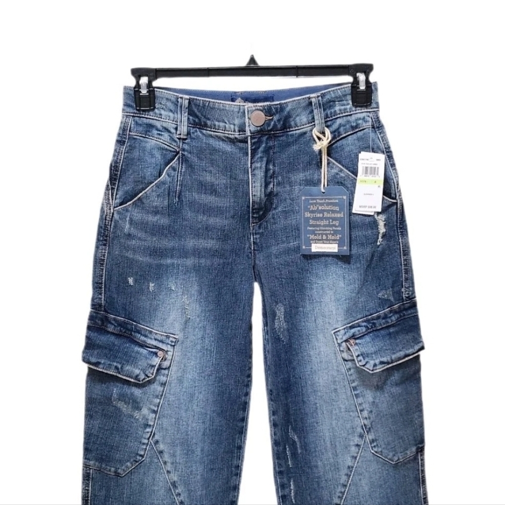 Democracy Utility Cargo Jeans Straight Leg Cuffed Hem High-rise Ab Solution 4 - Picture 7 of 12